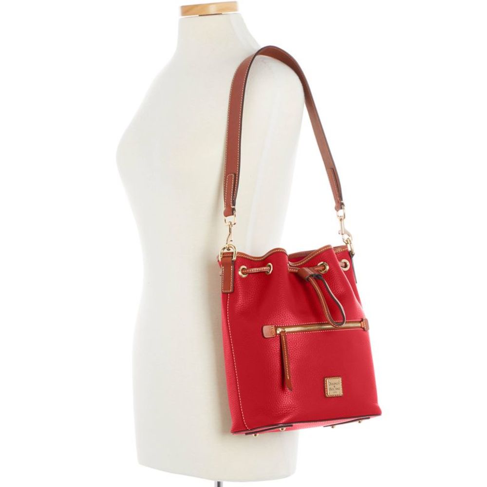 Dooney & Bourke Pebble Grain Drawstring Shoulder Bag - Red - Picture 4 of 4
